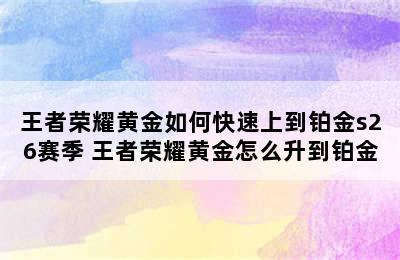 王者荣耀黄金如何快速上到铂金s26赛季 王者荣耀黄金怎么升到铂金